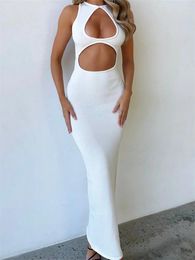 Casual Dresses CHRONSTYLE Sexy Women Sleeveless Evening Long Dress White Backless Hollow Out Summer Party Club Female Vestidos Streetwear