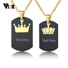 Necklaces Vnox His Hers Couple Necklaces Black Stainless Steel King Queen Crown Charm Love Pendants Dog Tag Free Engraving Gifts