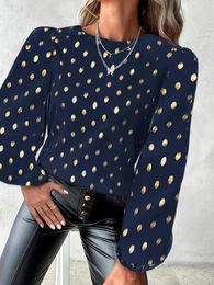 Women's Blouses Casual Metal Polka Dot Printed Pleated Ribbed Shirt Top Temperament Versatile Commuting Fashion Blouse