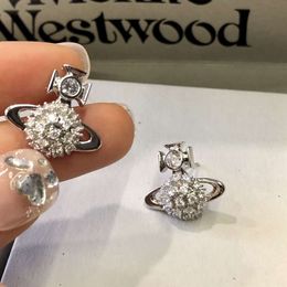 Viviennely Westwoodly Wood Earrings Women's Dandelion Earrings Full Diamond Earrings Luxury Light