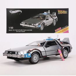 Wheels 1 18 Scale DeLorean DMC 12 Back To The Future Time Machine Mr.Fusion Diecast Toy Vehicle Car Model 240104