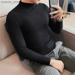 Men's Sweaters Men Keep Warm in Winter Knitting Sweater/Male Slim Fit Fashion High collar Pullover Men's Solid Color Knit Sweater S-4XL Q240105