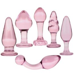 Massagers Sex toy massager Analplug Set Pink Large Glass Sex Toys for Woman Anal Butt Plugs Anal Man Gay Ass Massage