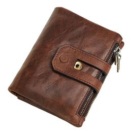 Brand high end Leather Men's Card Wallet Cowhide Leather Men Wallet Short Coin Purse little Vintage Wallets Brand High Qualit210j