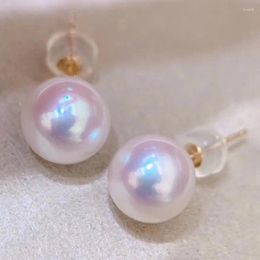 Stud Earrings Pearl Fine Jewelry Solid 18K Gold Round 10-11mm Nature Fresh Water White Pearls For Women Presents