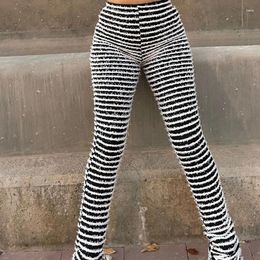 Women's Pants Long Fashion High Waist And Hip Lifting Casual With Wool Weaving Stripes Sexy Slim Fit