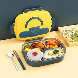 Bento Boxes Portable Lunch Bento Box Folding Handle Stainless Steel Liner Leakproof Compartment Food Storage Containers Kitchen Accessories YQ240105