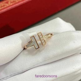 Fashion Tifannissm Ring online shop High Edition T Family Fritillaria Set with Diamonds and Double Open Exquisite Rose Gold Light Luxury Have Original Box