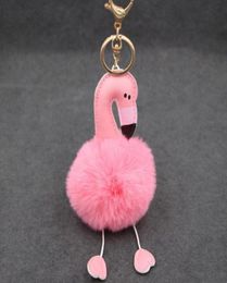 Keychains Simulation Rex Fur Pink Flamingo Key Chain - Beach Bag Purse Charm Gold Ring y Ball Fashion Gift1431971