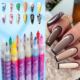 1 Set Graffiti Nails Art Pen Comic Painting Abstract Line Design Waterproof Sketch Brush Decor Accessories Supplies Tools JIGB 240105