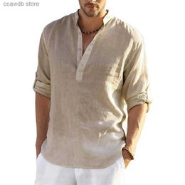 Men's Casual Shirts Men's Daily Linen Long Sleeve Shirt Solid Colour Loose Casual Shirt Cotton Linen Comfy Fit Blouses Men Clothing T240105