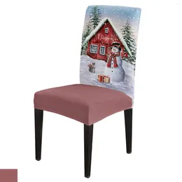 Chair Covers Christmas Snowman Gift Box Cover Set Kitchen Stretch Spandex Seat Slipcover Decor Dining Room