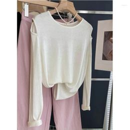 Women's T Shirts 2024 Autumn Winter Simply Casual Style Solid Color Crewneck Hollow Out Korean Fashion Knitwear Sweater Female Clothes