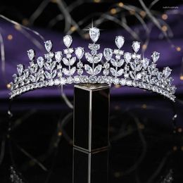 Hair Clips Crown HADIYANA Trendy Leaf Shape Tiara Women Wedding Accessories Cubic Zirconia Luxury Jewellery HG0039 Couronne De Mariage