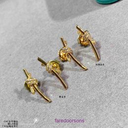 Top original Tifannissm Women's Ring online shop V Gold Hand Diamond Half Rope Knot Earrings 2024 New Mid Length 18K Rose Plating Have Original Box