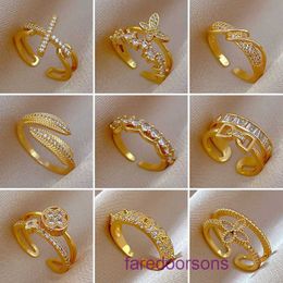 Tifannissm High Quality designer rings for sale Gold electroplating Design ins style geometric diamond bead ring female cool open Have Original Box