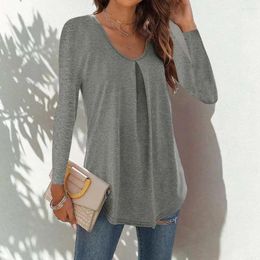 Women's Blouses Women Long Sleeve Top Solid Color Loose Pullover Blouse Shirt With Round Neck For Fall Spring Soft