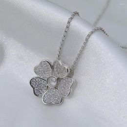 Pendant Necklaces Romantic Fashion Love Necklace Flower Accessories Women's Brand Jewellery Wedding Party Friend Gift Zircon Shining 2024