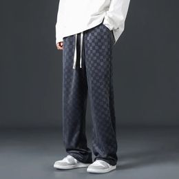 Mens designer running baggy track pants Plaid Corduroy straight leg wide leg jogger casual sweat pants for men 240105