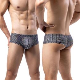 Underpants Men Sequined Shiny Mini Boxer Shorts Low Waist Bugle Pouch Panties Seamless Gay Briefs Calzoncillos Hombre Boxershorts Trunks