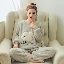 Women's Sleepwear Autumn Winter Flannel Pajamas Sets Cute Pattern Printed Velvet Homewear Set Girl Pijamas Mujer Pajama