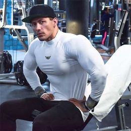 Men's T-Shirts Turtleneck Compression Gym Long Sleeve Shirt Workout T Shirt Men Bodybuilding Tight Clothing Fitness Mens Sports Tee Shirt T240105