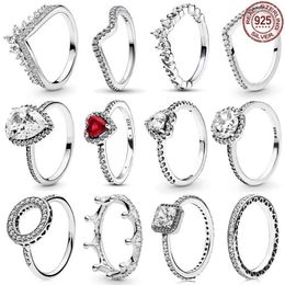 Hot Selling 925 Sterling Silver Classic Heart Shaped Crown Ring Elegant Temperament Charm Ladies' Commemorative Gift