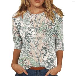 Women's T Shirts Casual Floral Print Women T-shirt Three Quarter Sleeve Graphic Tees Round Neck T-shirts Femme Ropa Mujer