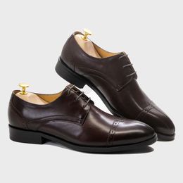 Size 38 to 47 Men's Dress Derby Lace-up Genuine Leather Handcrafted Italian Business Wedding Formal Shoes for Men