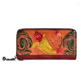 Wallets Chinese Style Women Long Real Leather Handmade For Holder Clutches Female Girl Cow Cellphone Wallet