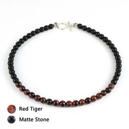 Men Natural Map Stone Tiger Eye Lapis Lazuli Stone Beads Necklace Hematite Lava Rock Choker Neck Chain Simple Jewelry 45cm/50mm 240104