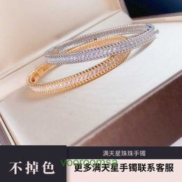 High Quality Van 18k Gold Holiday Gift Bracelet Jewelry Full Sky Star Bead Edge Row of Carbon Diamond Rose With Box