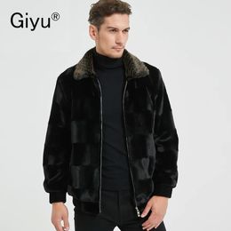 Giyu Jacket Men Polyester Casual Lapel Plush Thermal Male Motorcycle Zipper Stand Windproof Leather Coat y240105