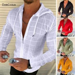 Sweatshirts Fashion Long/short Sleeved Hoodie Zipper T Shirt Men Clothing Summer Solid Colour Casual Plaid Print Open Thin Tshirt Mens