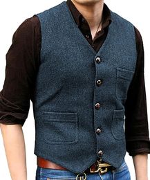 Mens Vests Tweed Suit Business Vest Steampunk Waistcoat Jacket Brown Black Victorian Style Groomman Clothing For Wedding Man 240104