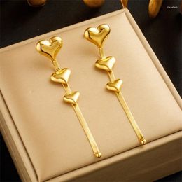 Hoop Earrings Stainless Steel Trend Heart Shape Charms Fashion Tassel Chain Golden Women Jewelry Friends Gifts