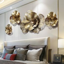 Modern Wrought Iron 3D Gold Flower Wall Mural Decoration Home Livingroom Wall Hanging Crafts el Porch Wall Sticker Ornaments 21340h