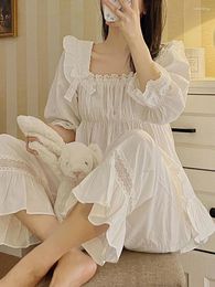 Women's Sleepwear Korean Retro Sweet Pure Cotton Kawaii Pyjama Two Piece Suit Women Spring Lolita Ruffle Lace Victorian Vintage Princess