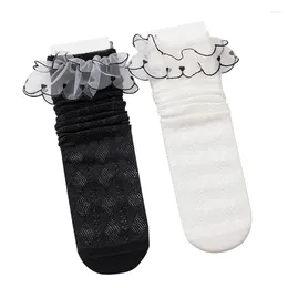 Women Socks Kids Girls Mesh Cotton Knee High Sweet Lace Trim Diamond Pattern Stockings 37JB