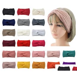 Other 36 Colours Knitted Cloghet Headband 2 In 1 Scarf Women Winter Sports Headwrap Head Band Ear Warmer Beanie Cap Headbands Drop Del Dhsnm