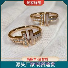 Tifannissm High Quality designer rings for sale V gold high quality exquisitely carved half diamond edge double T ring 18k rose Fritillari Have Original Box