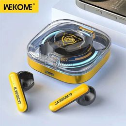 Cell Phone Earphones WEKOME Wireless Bluetooth Headset Gaming Headphones Transparent Running Lights HiFi Music Low Latency Earphone With Mic YQ240105