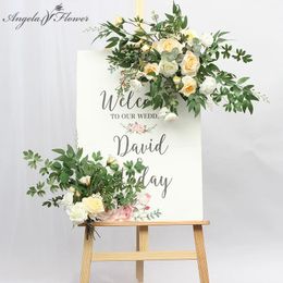 Wedding Welcome Sign Flowers Artificial Corner Floral Road Lead Garland Marriage Party Arch Decor Hanging Flower Arrange Props 240105