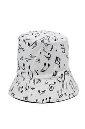Stingy Brim Hats Fashion White Music Note Bucket Sun Caps Hip Hop Man Womens Visser 2203302857716