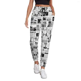 Women's Pants Vintage Spaper Jogger Black White Street Wear Joggers Spring Ladies Trendy Graphic Big Size Trousers Birthday Gift