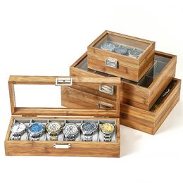 Chinese-Style Eco-Friendly Bamboo Material 3/6/10/12 Slots Watch Storage Box Case Christmas Gift For Friend And Workmate 240104