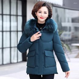 Women's Trench Coats Winter Thick Warm Hooded Down Cotton Solid Colour Coat Jacket 2024 Fur Collar Middle-aged Grandma-Warm