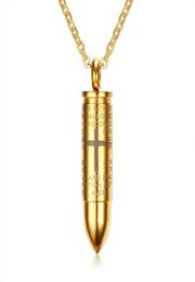 Bullet Pendant for Men Engraved Lord Bible Prayer Necklace Stainless Steel Male Jewellery Cremation Ashes Urn Bijoux278o72668987419887