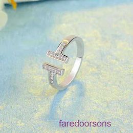 Top Quality Tifannissm Rings For women online store Double t open ring 2024 new micro inlaid zircon real gold Colour preserving index finger Have Original Box