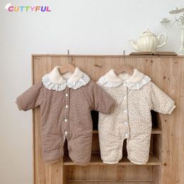 Cuttyful Baby Boys Girls Winter Baby Rompers Fur Lining Kid Girls Jumpsuits Floral Fleece Thicken Toddler Clothing 240104